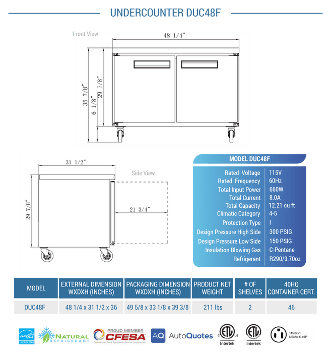 Dukers Undercounter Freezer - CulinaryProfis