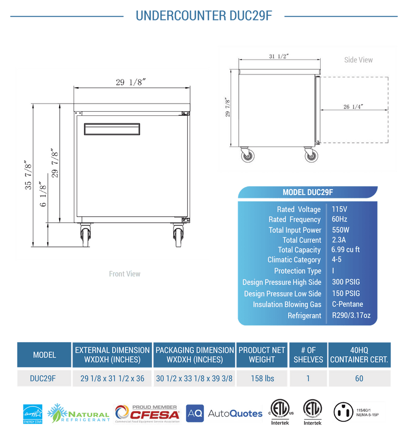 Dukers Undercounter Freezer - CulinaryProfis