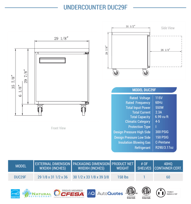 Dukers Undercounter Freezer - CulinaryProfis