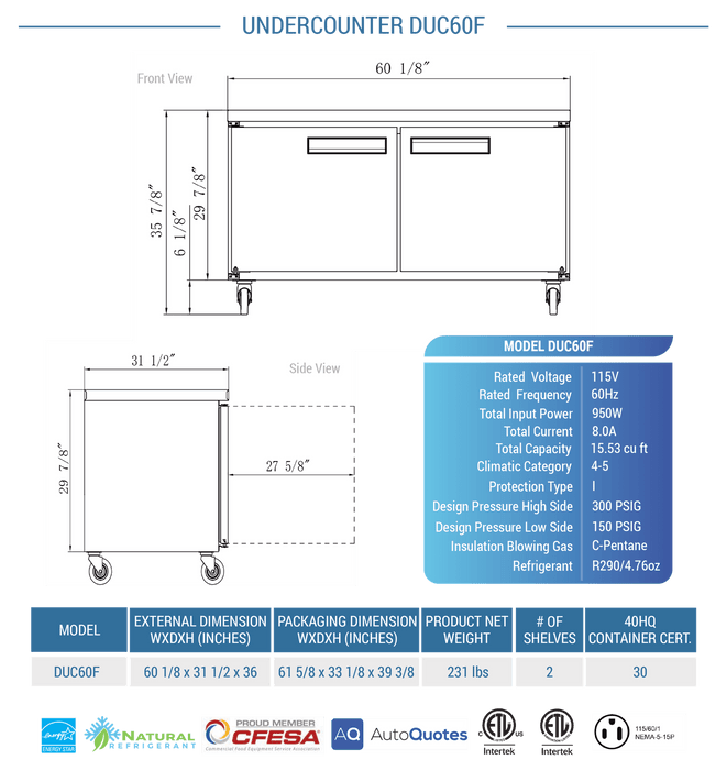 Dukers Undercounter Freezer - CulinaryProfis