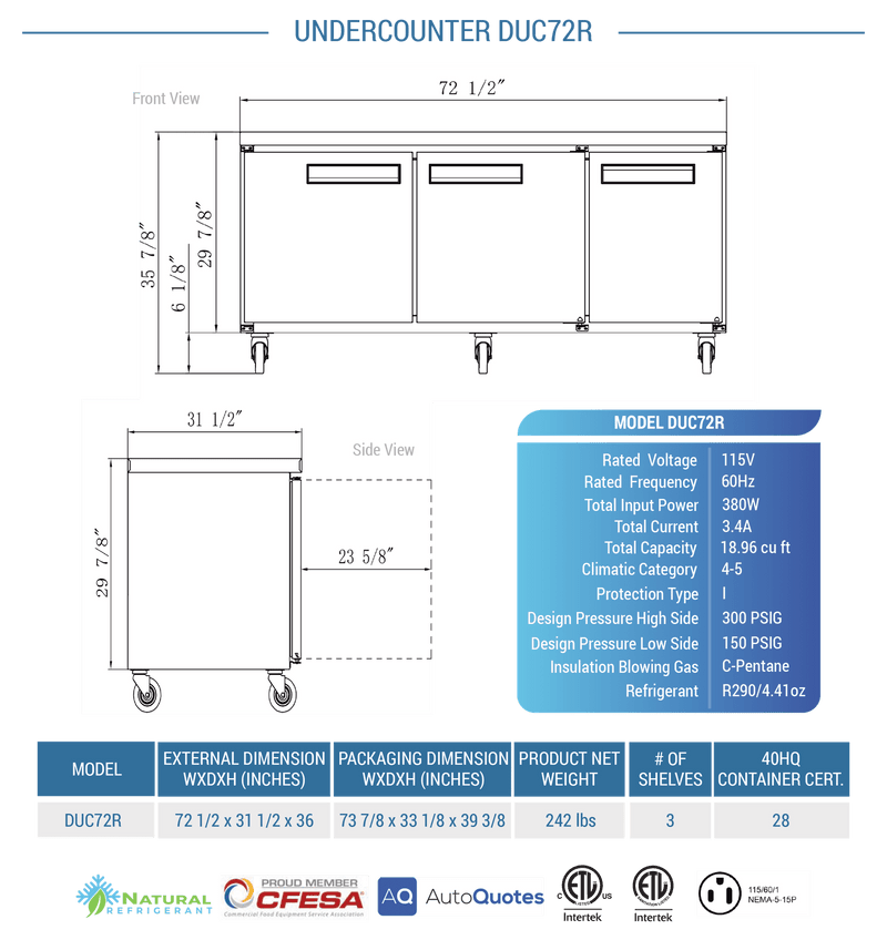 Dukers Undercounter Refrigerator - CulinaryProfis
