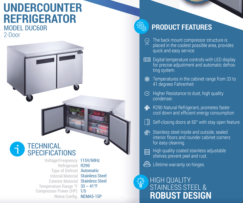 Dukers Undercounter Refrigerator - CulinaryProfis