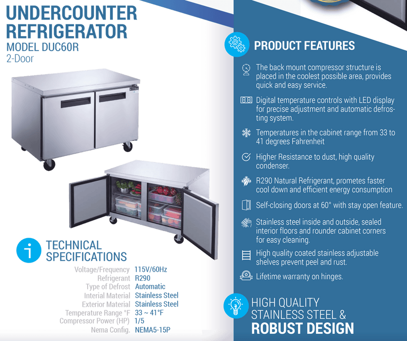 Dukers Undercounter Refrigerator - CulinaryProfis
