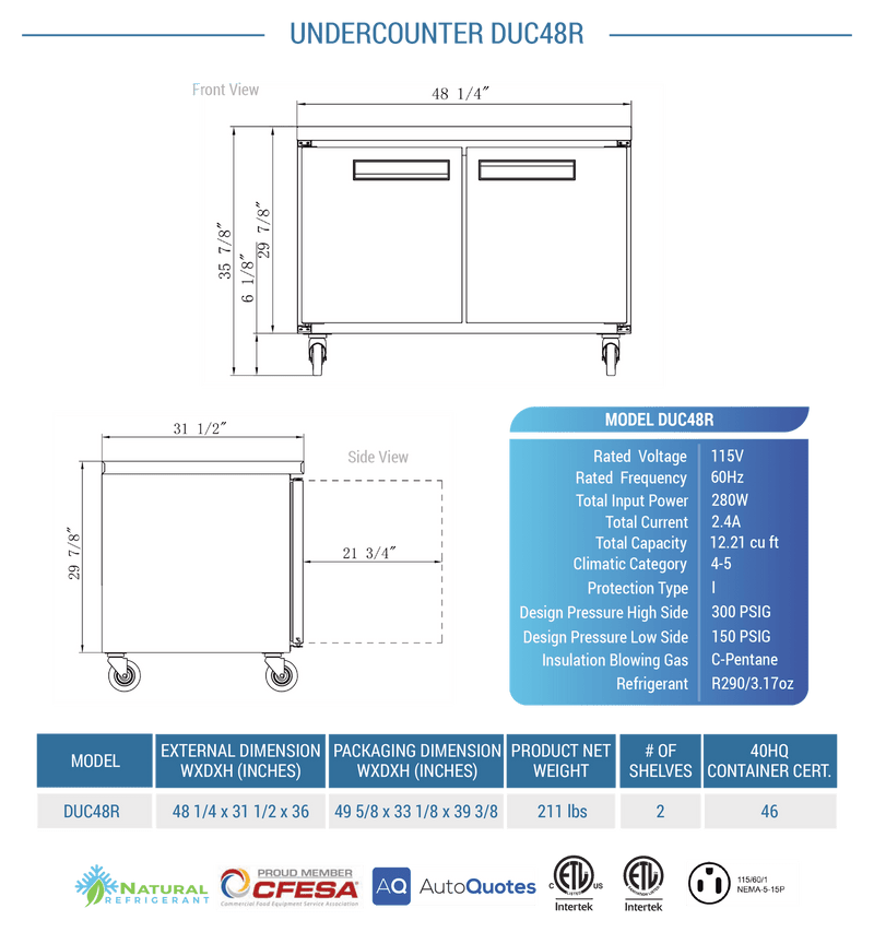 Dukers Undercounter Refrigerator - CulinaryProfis