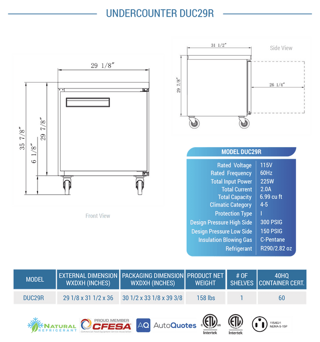Dukers Undercounter Refrigerator - CulinaryProfis