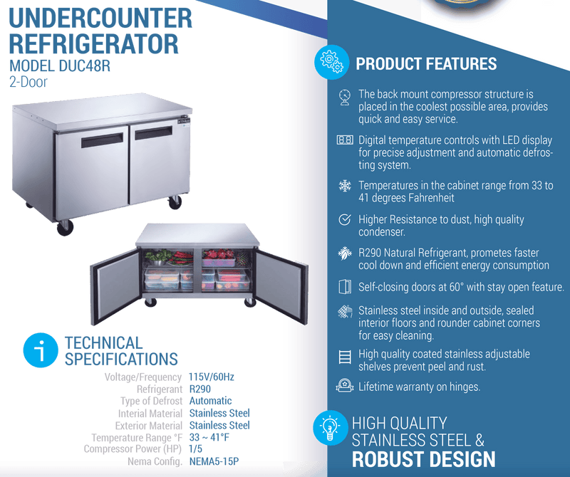 Dukers Undercounter Refrigerator - CulinaryProfis