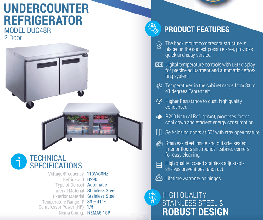 Dukers Undercounter Refrigerator - CulinaryProfis