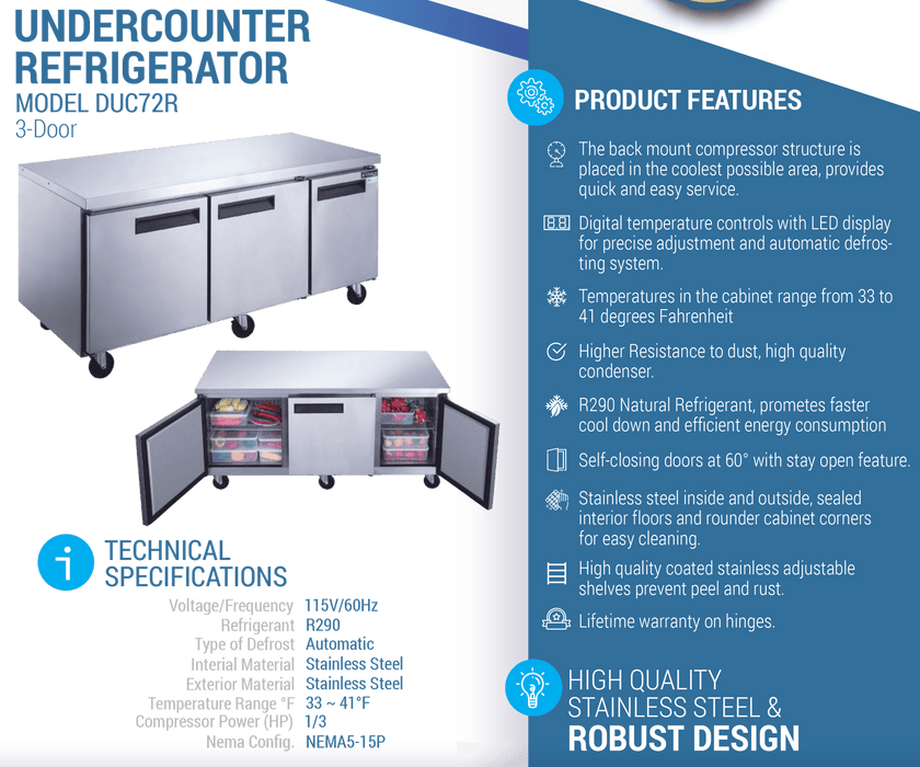 Dukers Undercounter Refrigerator - CulinaryProfis