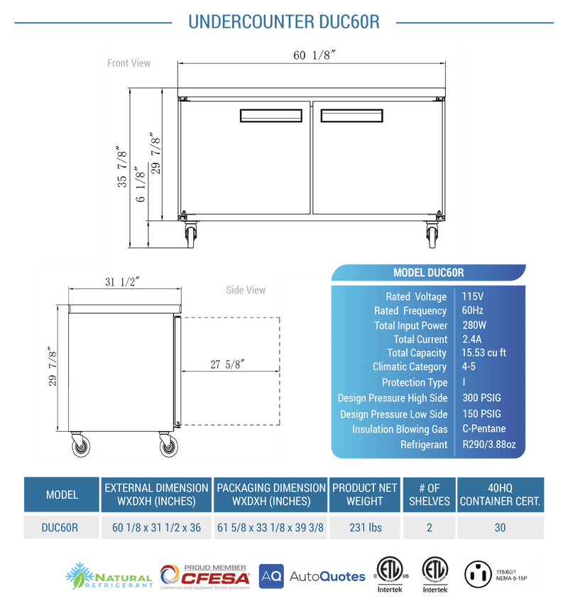 Dukers Undercounter Refrigerator - CulinaryProfis