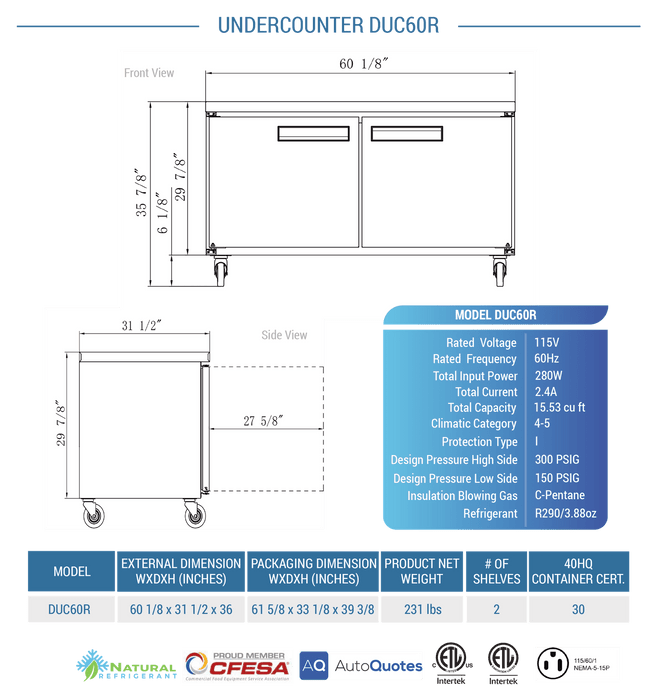 Dukers Undercounter Refrigerator - CulinaryProfis