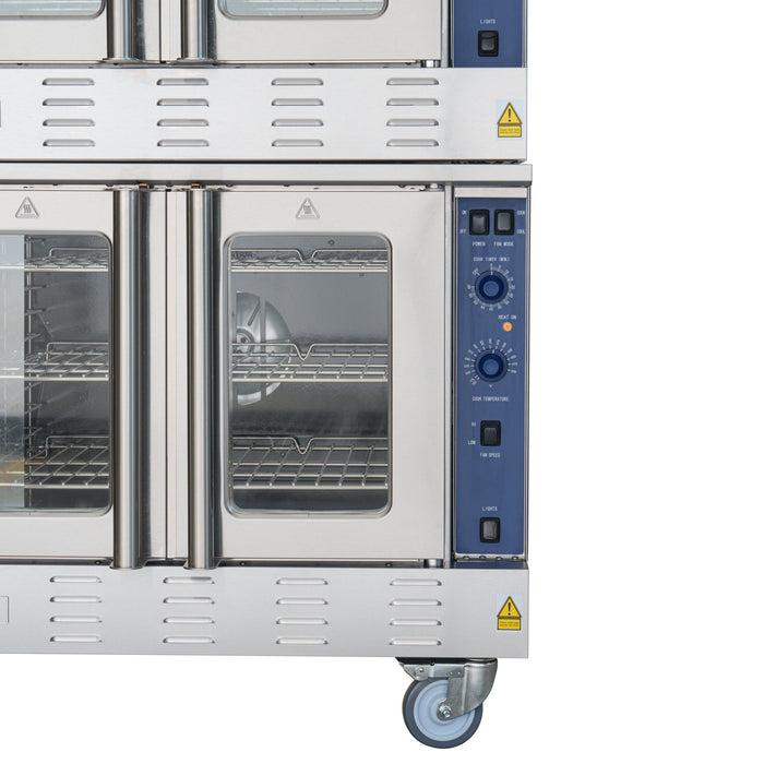 38 in. Full Size Double Commercial Natural Gas Convection Oven 108,000 BTU Total with stacking And Casters (KM-DCCO54-NGC)
