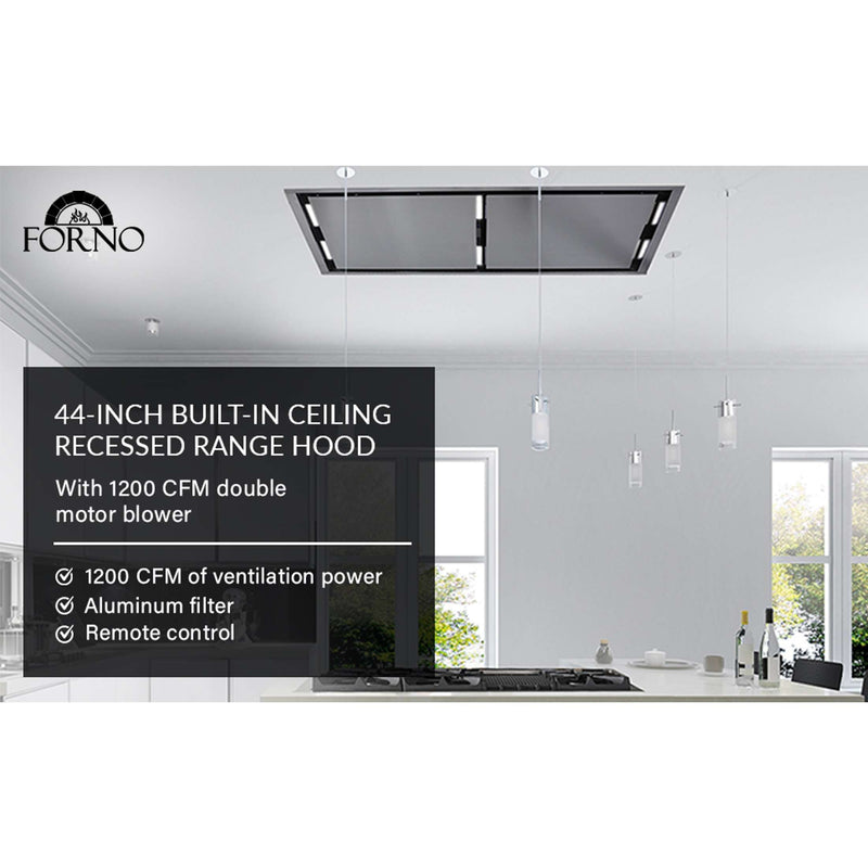 FORNO Arezzo - 44" Ceiling Range Hood with Perimetric Heat, Odor, Gases and Steam  Air Capture, FRHRE5312-44 FORNO