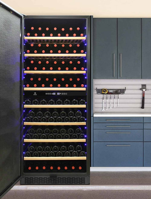 Vinotemp - EL-300GFEB-L, Vinotemp Garage Dual-Zone Large Capacity Wine Cooler, Left Hinge, 300 Bottle Capacity, in Black