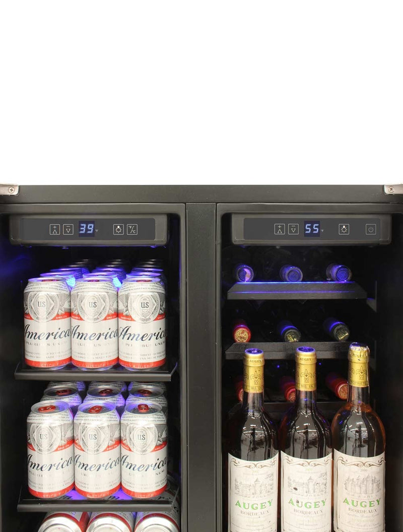 Vinotemp Dual Zone French Door Wine (21 bottle) & Beverage Cooler (55 can) Vinotemp