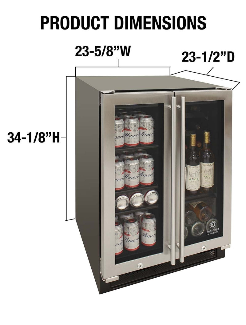 Vinotemp Dual Zone French Door Wine (21 bottle) & Beverage Cooler (55 can) Vinotemp