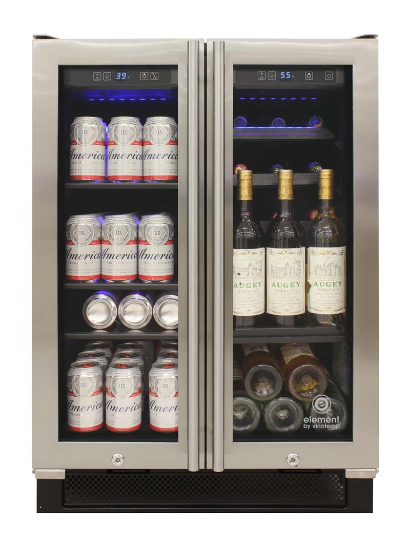 Vinotemp Dual Zone French Door Wine (21 bottle) & Beverage Cooler (55 can) Vinotemp