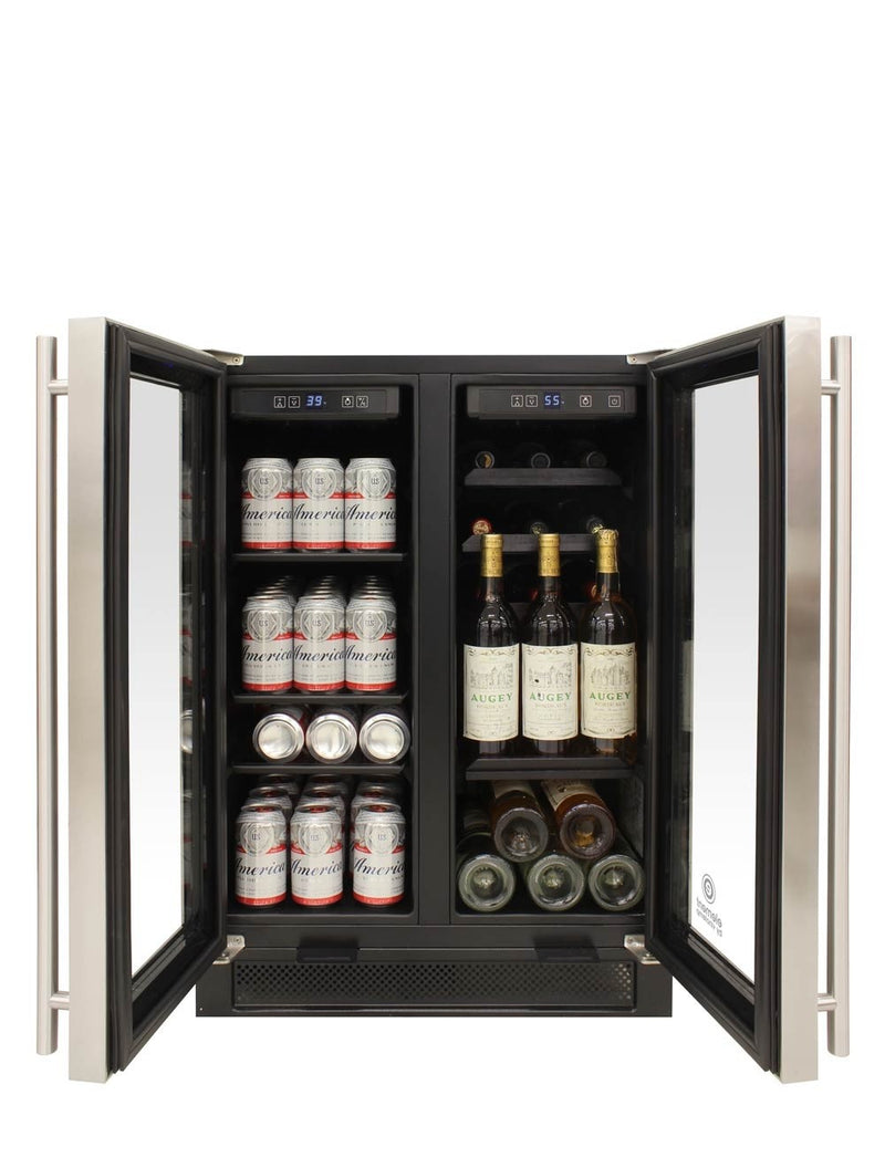 Vinotemp Dual Zone French Door Wine (21 bottle) & Beverage Cooler (55 can) Vinotemp