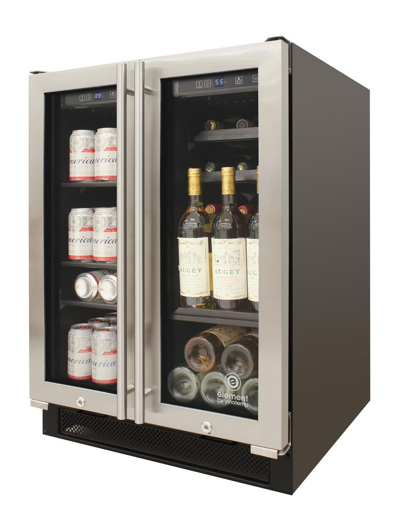Vinotemp Dual Zone French Door Wine (21 bottle) & Beverage Cooler (55 can) Vinotemp