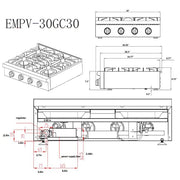 Empava 30" Built - In Natural Gas Cooktop with 4 Burners, EMPV - 30GC30 - CulinaryProfis