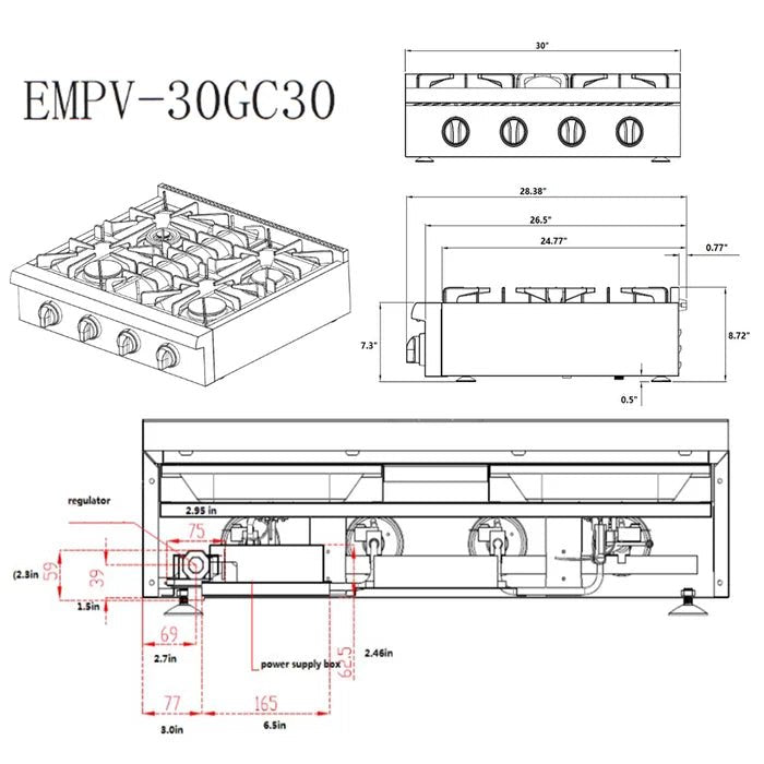 Empava 30" Built - In Natural Gas Cooktop with 4 Burners, EMPV - 30GC30 - CulinaryProfis