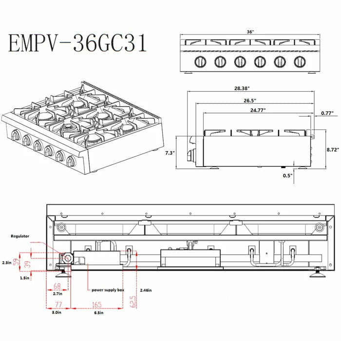 Empava 36" Built - In Natural Gas Cooktop with 6 Burners, EMPV - 36GC31 - CulinaryProfis