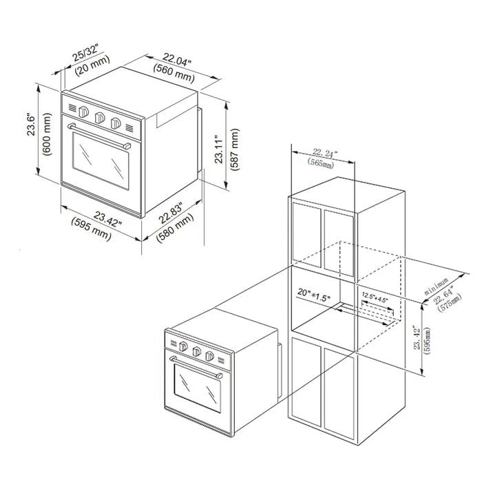 Empava EMPV - 24WO08 24" Single Natural Gas Wall Oven - 2.3 cu.ft with Convection - CulinaryProfis