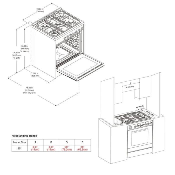Empava EMPV - 30GR06 30" Freestanding Gas Range - 5 cu.ft Single Oven with 5 Burners - CulinaryProfis