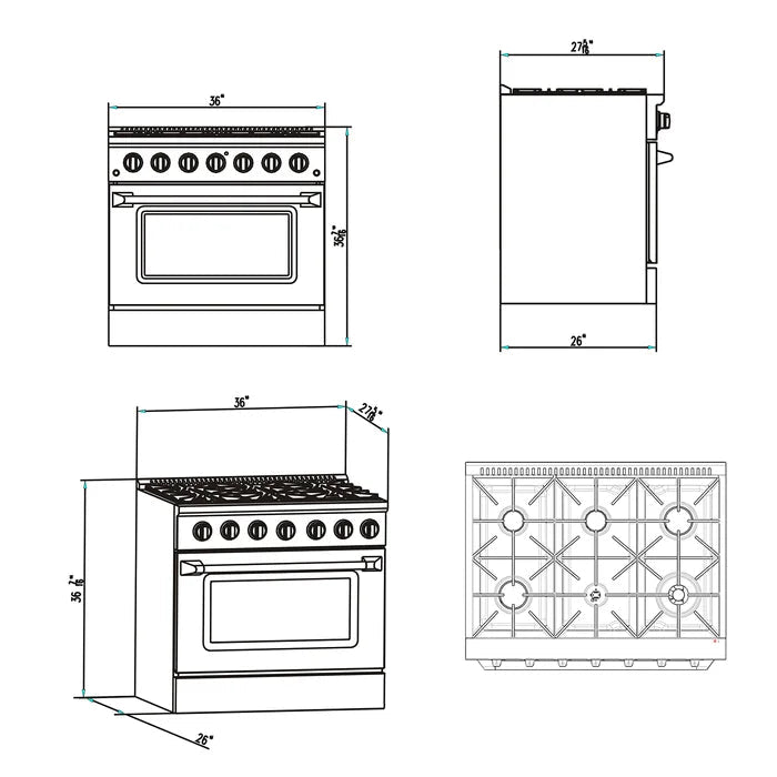 Empava EMPV - 36GR08 36" Slide - In Natural Gas Range - 5.2 cu.ft Single Oven with 6 Burners - CulinaryProfis