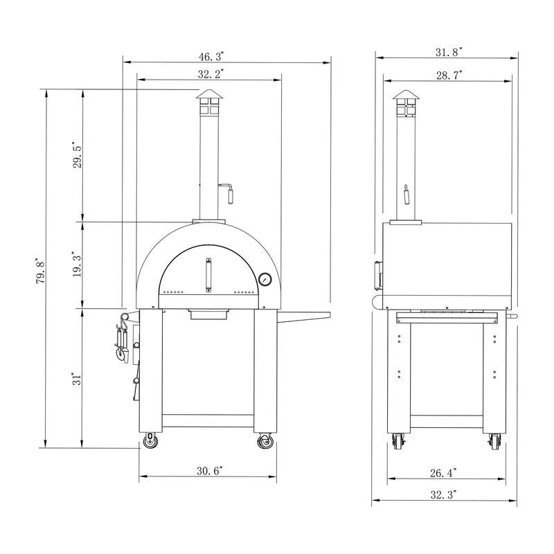 Empava EMPV - PG05 Outdoor Wood Fired Pizza Oven - Stainless Steel with Side Table - CulinaryProfis