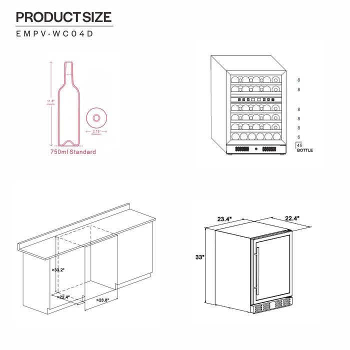 Empava EMPV - WC04D 24" Dual Zone Wine Cooler - 46 Bottle Capacity - CulinaryProfis