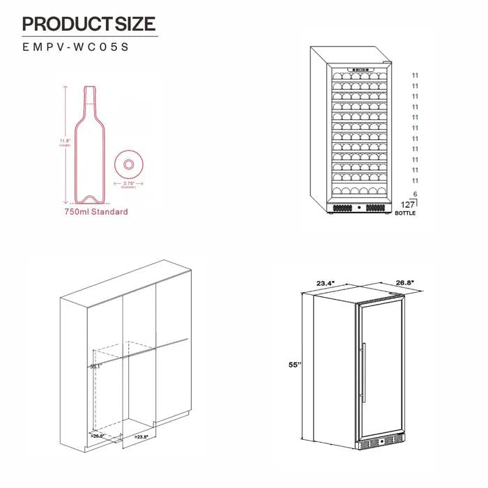 Empava EMPV - WC05S 24" Wine Cooler - 127 Bottle Capacity Single Zone - CulinaryProfis
