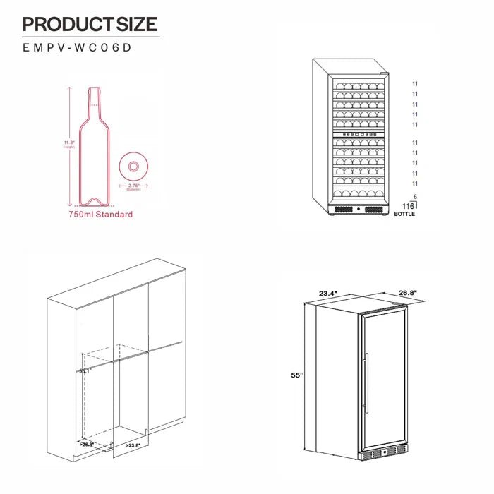 Empava EMPV - WC06D 24" Dual Zone Wine Cooler - 116 Bottle Capacity - CulinaryProfis