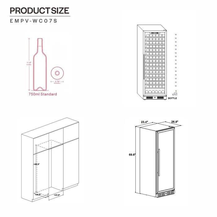 Empava EMPV - WC07S 24" Wine Cooler - 171 Bottle Capacity Single Zone - CulinaryProfis
