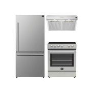 FORNO Espresso Package - 30" Electric Range, Range Hood and Refrigerator in Stainless Steel with Silver Handles, FBDL-001-01US FORNO