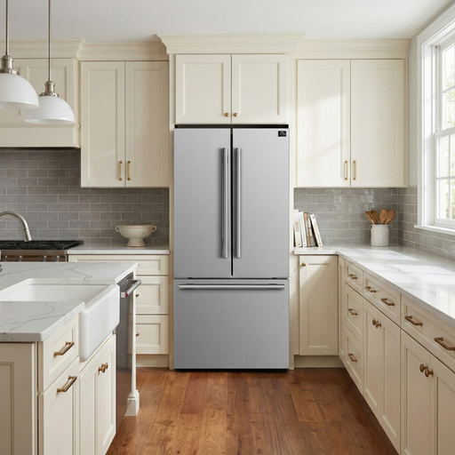 FORNO Gallipoli 30" 17.5 cu. ft. French Door Refrigerator in Stainless Steel with Ice Maker- FFFFD1974-31SB FORNO