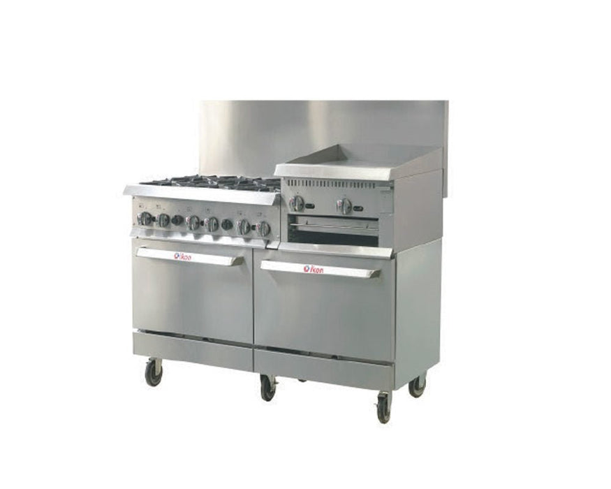 IKON COOKING - Commercial - 60" Liquid Propane Gas Range with 6 Burners, 24" Raised Griddle and 2 Ovens - IR - 6B - 24RG - 60 - CulinaryProfis