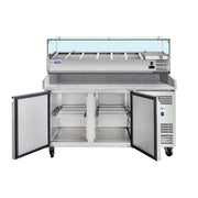 KoolMore 59" Granite Top Refrigerated Pizza Prep Station with 2 - Door Storage & Pan Rail – KM - RPCPS - 2D59 - GRT - CulinaryProfis