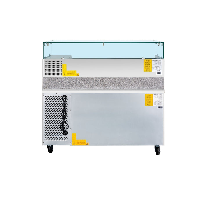 KoolMore 59" Granite Top Refrigerated Pizza Prep Station with 2 - Door Storage & Pan Rail – KM - RPCPS - 2D59 - GRT - CulinaryProfis