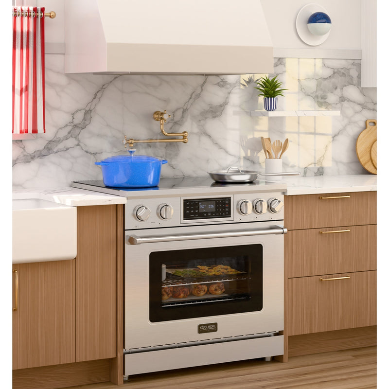 KoolMore Reserve 36 in. Electric Induction Range Oven with Ceramic Glass Cooktop, True Convection, 240V, 6.0 Cu. Ft., Air Fry, Sync Burners, CSA Certified in Stainless Steel (KM - IPR - 36TP - SS) - CulinaryProfis