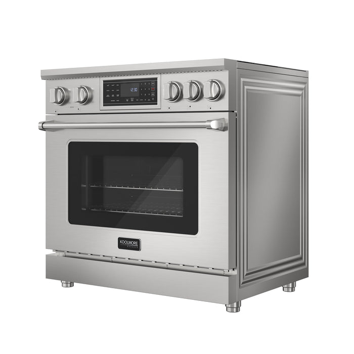 KoolMore Reserve 36 in. Electric Induction Range Oven with Ceramic Glass Cooktop, True Convection, 240V, 6.0 Cu. Ft., Air Fry, Sync Burners, CSA Certified in Stainless Steel (KM - IPR - 36TP - SS) - CulinaryProfis