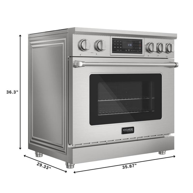 KoolMore Reserve 36 in. Electric Induction Range Oven with Ceramic Glass Cooktop, True Convection, 240V, 6.0 Cu. Ft., Air Fry, Sync Burners, CSA Certified in Stainless Steel (KM - IPR - 36TP - SS) - CulinaryProfis