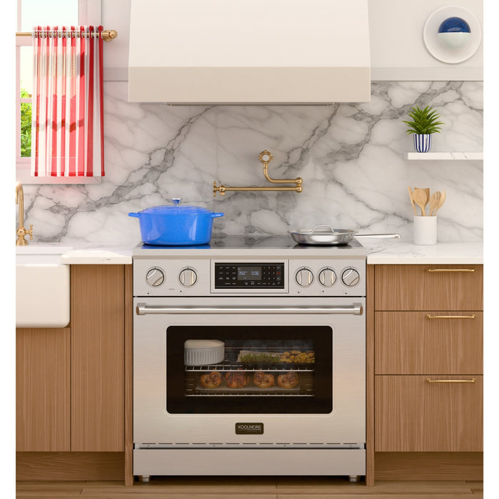 KoolMore Reserve 36 in. Electric Induction Range Oven with Ceramic Glass Cooktop, True Convection, 240V, 6.0 Cu. Ft., Air Fry, Sync Burners, CSA Certified in Stainless Steel (KM - IPR - 36TP - SS) - CulinaryProfis