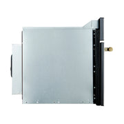 Single wall oven exterior, white with antique brass handle and dark control panel