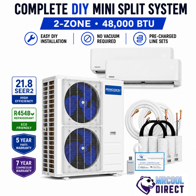 MRCOOL® 48K 5th Gen 6-Zone DIY® Multi-Zone Bundle with (9K & 36K) Air Handlers + (25ft + 25ft) Pre-Charged R-454B Line Sets, (230V)-DIYM248HPW02D07