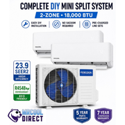 MRCOOL® DIY® 5th Gen 2-Zone 18,000 BTU Ductless Mini Split Air Conditioner & Heat Pump with (25ft+25ft) Pre-Charged Line Sets (6K+12K) air handlers — DIYM218HP MRCOOL®