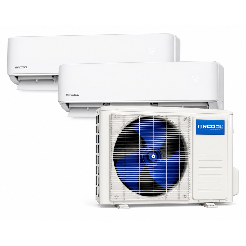 MRCOOL® DIY® 5th Gen 2-Zone 18,000 BTU Ductless Mini Split Air Conditioner & Heat Pump with Pre-Charged (25ft+25ft) Line Sets (9K+9K) Air Handler — DIYM218HPW03D06 MRCOOL®