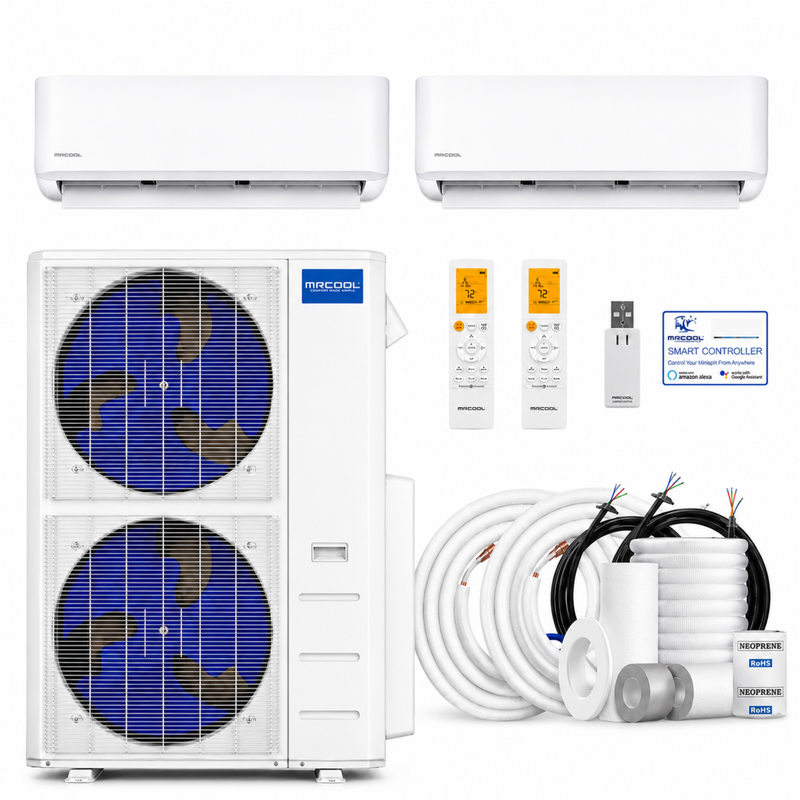 MRCOOL® 48K 5th Gen 6-Zone DIY® Mini Split Bundle With (9K + 24k) Air Handlers (16ft + 16ft) Pre-Charged R-454B Line Sets- (230V), DIYM248HPW01D07