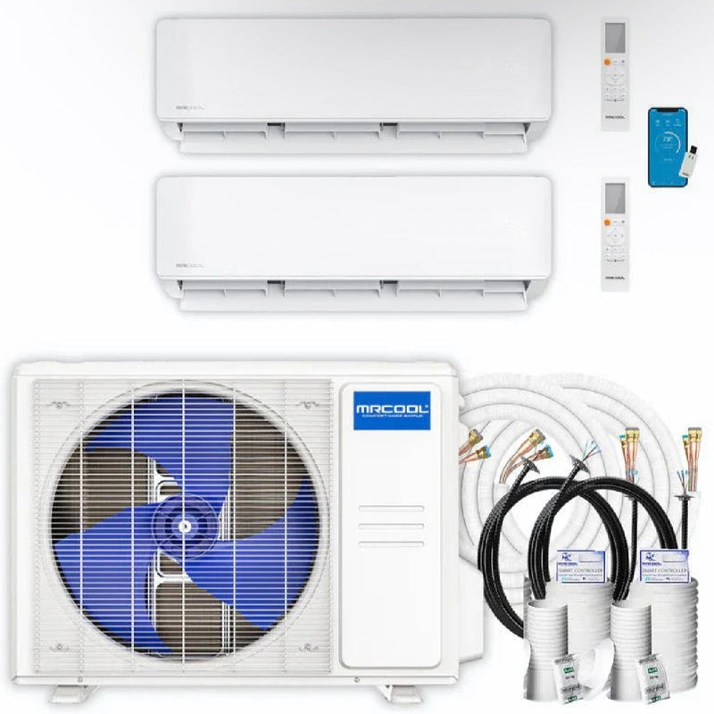 MRCOOL® DIY® 5th Gen Multi-Zone 2-Zone 18,000 BTU 1.5 ton 24 SEER2 (6K + 6K) Air Handlers Ductless Mini-Split Air Conditioner and Heat Pump (16ft x 16ft) Pre-Charged R-454B line sets, (230V)- DIYM218HPW00D00 MRCOOL®