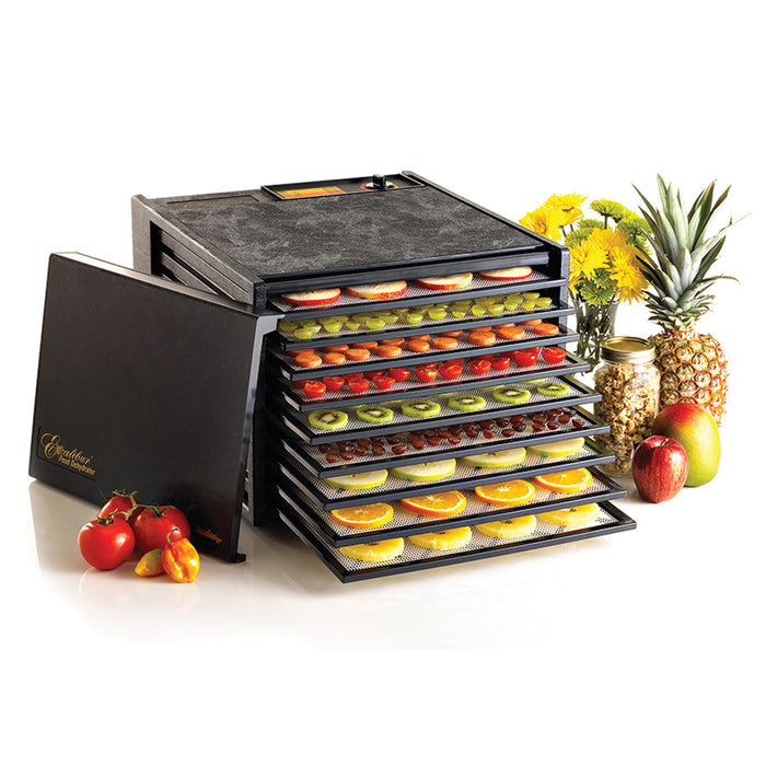 Excalibur - 2900ECB, Excalibur 400W Black Electric Food Dehydrator, 15 Sq Ft Drying Space, 9 Trays, Adjustable Thermostat