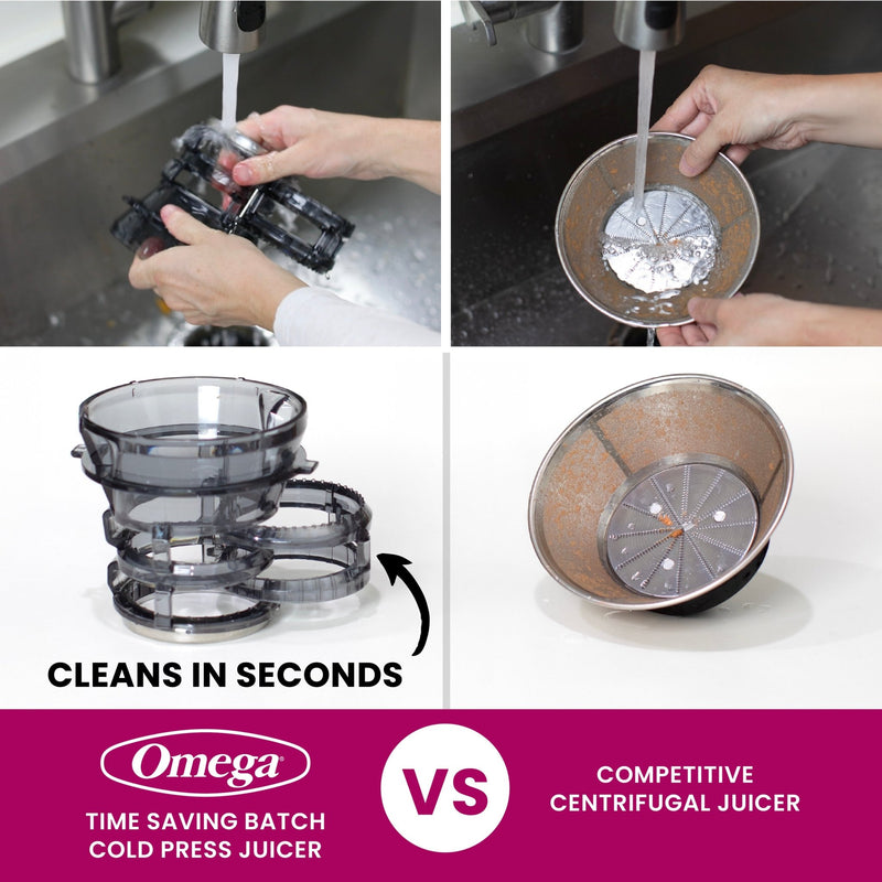 Omega OMJCSMVBBK13 150W Time Saving Cold Press Batch Juicer - Vertical Slow Masticating Juicer - CulinaryProfis